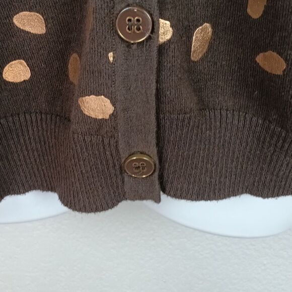 Vintage 90s Brown With Gold Dots Long Sleeve Button Down Knit Cardigan sz XL - Picture 6 of 9
